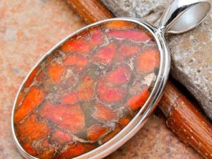 Copper Orange Turquoise Silver Pendant