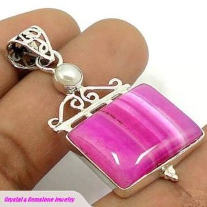 Pink Botswana Agate & Pearl Sterling Silver Pendant