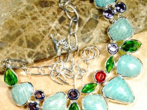 Amazonite, Amethyst & Green Quartz Sterling Silver Necklace