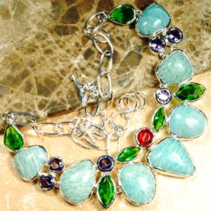 Amazonite, Amethyst & Green Quartz Sterling Silver Necklace