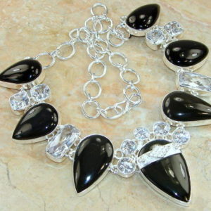 Black Onyx & White Topaz Sterling Silver Necklace