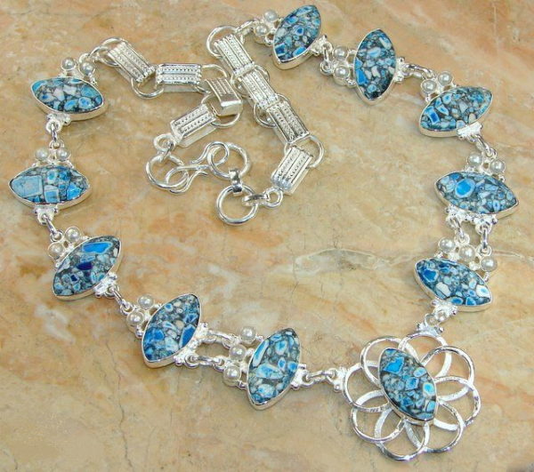 Crinoid Fossil & White Pearl Sterling Silver Necklace