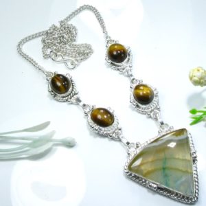 Agate & Tiger Eye Sterling Silver Necklace