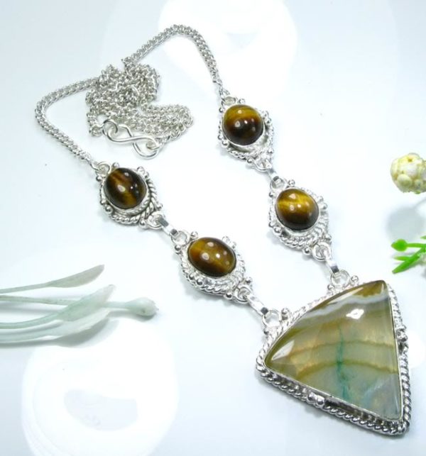 Agate & Tiger Eye Sterling Silver Necklace