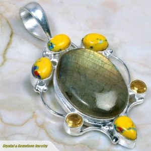 Labradorite, Citrine & Mosaic Jasper Sterling Silver Pendant