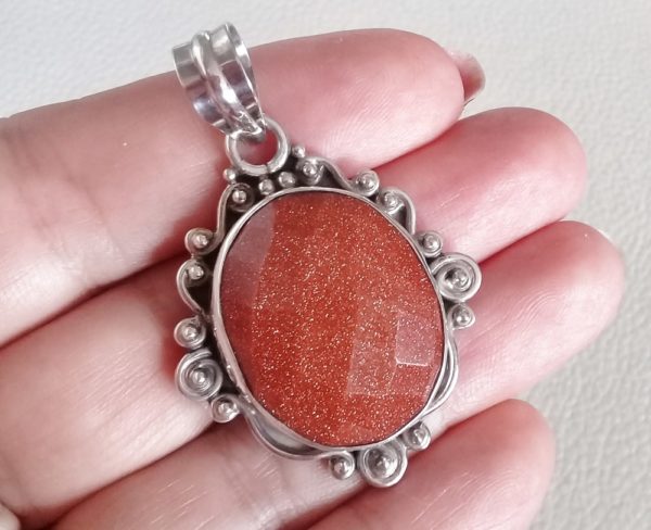 Red Goldstone Sterling Silver Pendant