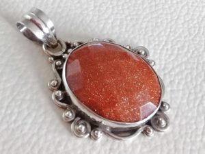 Red Goldstone Sterling Silver Pendant