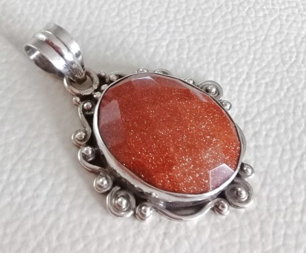 Red Goldstone Sterling Silver Pendant