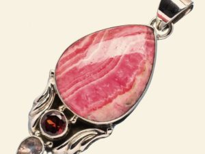 Rhodochrosite - Rose Quartz - Red Garnet Sterling Silver Pendant