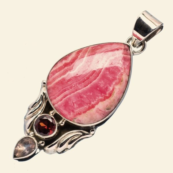 Rhodochrosite - Rose Quartz - Red Garnet Sterling Silver Pendant