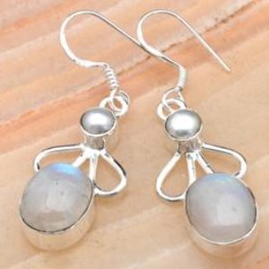 Rainbow Moonstone & Pearl Silver Earrings