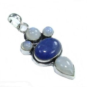 Blue Sapphire & Rainbow Moonstone Sterling Silver Pendant