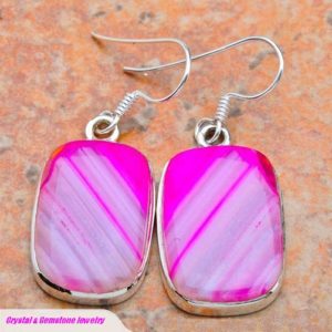 Pink Botswana Agate Silver Earrings