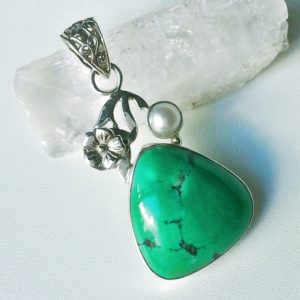 Turquoise & Pearl Sterling Silver Pendant