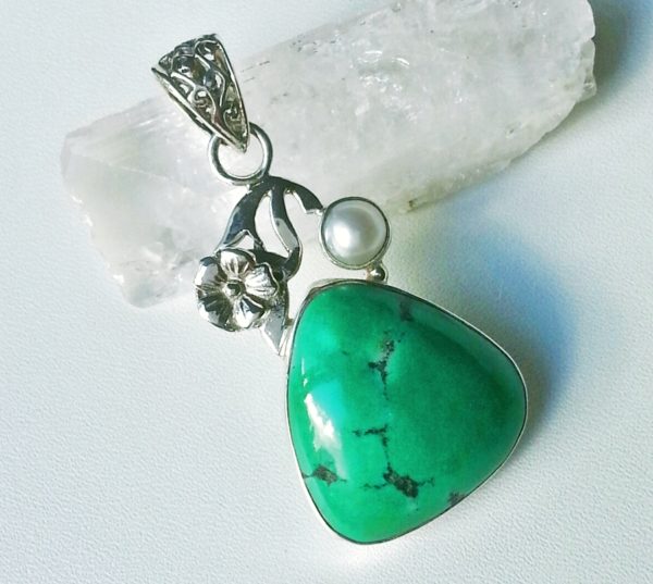 Turquoise & Pearl Sterling Silver Pendant