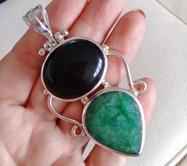 Emerald & Black Onyx Sterling Silver Pendant - Image 3