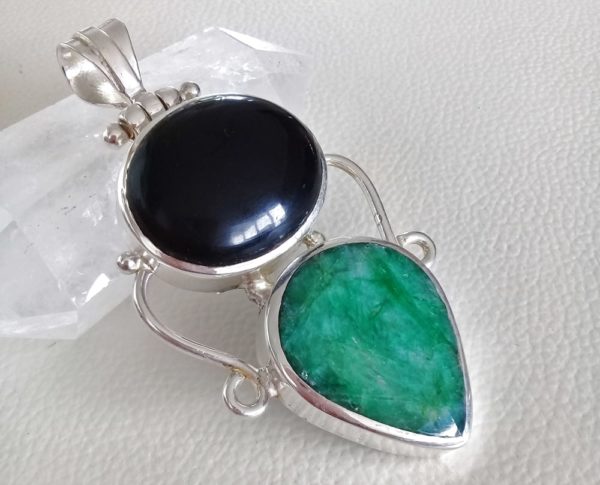 Emerald & Black Onyx Sterling Silver Pendant